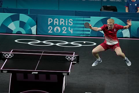 Men's singles table tennis quarterfinal Felix Lebrun plays against Lin Yun-Ju